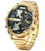 Big Watch Men Luxus Golden Stahlwachtband Men039s Quarz Uhren Dual Time Zone Militärische Relogio Maskulino Casual Clock Mann X4251860