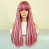 Wigs NAMM Long Straight Pink Wigs with bangs for Women Highlights white Popular Sweet Synthetic Wig for Daily Cosplay