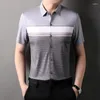 Men's Casual Shirts MLSHP Summer Seamless Mens Dress Luxury Short Sleeve Striped Elasticity Business Single Breasted Male