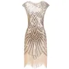 Vintage 1920er Flapper Great Gatsby Kleider Oneck Cap Sleeve Paillettenrandparty Midi Vestidos Verano Sommer 240319