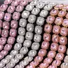 Strängar Kvinnor Bling Pink Square Crystal Link Chain Halsband Hip Hop Gold Silver Color 13mm Luxury Cuban Choker Jewelry 230613