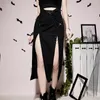 Rokken goth vintage zwart fluwelen gesplitste esthetische sexy hoge taille boog bodycon lange rok elegant e meisje punk feestkleding kleding