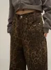 WCFCX Studio Tan Leopard Jeans Women Denim Pants Female Wide Streetwear Hip Hop Vintage Vintage Vintage Disal Discal