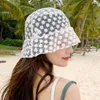 Berets szeroki brzeg kubełko czapka moda stokrotka haftowa oddychana czapka słoneczna cień koronkowy kwiat czapki plażowe kobiety