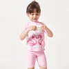 Swimwear Julysand Girls Two Piect Swimwear Kids Rash Guard sets rose Flamingo Beau maillot de bain court à manches courtes