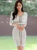 Casual Dresses Korean Style Ladies Work Formal Women Elegant Office Commute V-Neck Wrap Hip Dress Mujer Vestidos Street Clothes