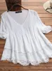 Casual Dresses 2024 Summer Jacquard Pleated Spets Hollowed Out V-Neck Shirt for Women