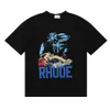 2023 Rhude Tshirt Designer Mens T-shirts Tide imprimé Tee Men Femmes Round Neck Short Sleeve Tshirt décontracté Fashion High Street Hip Hop
