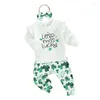 Kledingsets Puhhapiey Baby Girl St Patrick S Day Outfit Luckey Ruffle Crewneck Sweatshirts Green Pants Hoofdband Clover Set