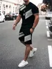 Summer Mens Leisure Sports Lashing Tshirt Shorts الشخصية الموضة البسيطة ذات الحجم المتضخم مجموعة Twopiece Set 240329