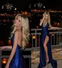 2020 KORY BLUE BLUE Long Backless Sukienki wieczorne Seksowne nogi Pochwa szlafrok Soiree Couleur Nowe Vestido de Festa Celebrity Solens8404378