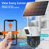 Cameras 4G SIM Card Double Lens WiFi Solar Caméras 8MP Surveillance sans fil PTZ Batterie Caméra 4K Color Vision nocturne AUDIO V380