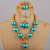 Outils New African Bride Ladies Fashion Wedding Bielk Bijoux Nigérian Mariage Nigérian Lake Blue Glass Pearl Jewelry Set Sh57