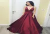 Sexy Burgundy Simple Taffeta Prom Dress Spaghetti Straps Deep V Neck Ball Gown Party Gown Backless Zip Formal Evening Dress8329755