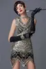 Plus -klänningar 1920 -talets kvinnors paljett triangel hemklänning ärmlös guldtråd broderi Tassel Gatsby Party