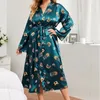 Thuiskleding Satijn Silk Women Wedding Bruidsmeisje Raad Sexy Flower Print Bathrobe Lange Kimono Night Jurk Fashion Dressing Pyjama Vrouw