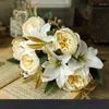 Decorative Flowers Silk Vintage Simulation Rose Pink Artificial Peonies Lilies Bouquet Festival Decor Lily Peony Flower Home Decoration