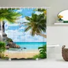 Rideaux de douche Sunny Place Palm Tree Seaside Tissu Fabric Curtain Bath polyester imperméable pour salle de bain décorer avec des crochets