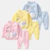 Baby Sleepwear sets de roupas de noite de palhas de pijamas infantis roupas de vestuário de manga cheia de malha de pijama de pijama 240325