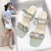 Chaussures habillées Sandales en strass de mode pour femmes Été 2024 talons carrés Open Toe Slippers Femme Transparent PVC Jelly Sandal Mujer