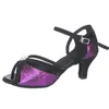 Scarpe da ballo Donne del tallone personalizzato Nero/Purple Colore latino Sandalo serata da ballo a punta di punta con fibbia