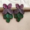 Серьги Bilincolor Purple и Red Flower Green Leaf Luxury Big Серьга для женщин