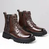 Stiefel Waerta Punk Style Leder Motorrad High Top Herren lässige Schuhe vielseitige Klassiker Männlicher Knöchel warme Winterschuhschuhe