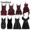 Grunge gotiska kvinnor klär spets trim hög midja bodycon mini 2024 sommar egirl vintage punk harajuku lolita kläder 240327