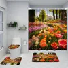 Rideaux de douche rideau de fleur printemps flowers sauvages colorés peinture à l'huile Tulip Ferme River Bathroom Mat Toilet Couvercle Accessoires