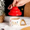 Mugs Ticktockery Christmas Tree Modeling Coffee Cups Ceramic Cup With Cover Gold Wind Chimes Handle Drinking