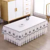 Table Cloth Waterproof Oil Proof Solid Color Cover Embroidered Lace With Thin Gauze Hem Tablecloth Dining TV Cabinet Dust