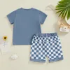 Kläduppsättningar Småbarn Baby Boy Girl Summer Clothes 2 Piece Checkerboard Outfit Kort ärm Crewneck Plaid T-shirt och shorts Set