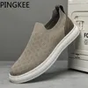 Casual Shoes PINGKEE Knit Resilient Perforated Upper Men's Quality Split Flat Moccasins Lace Up Sneakers Leisure For Men