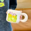 Tasses Instagram Style Tulip Cup Femelle High Aesthetic Ceramic Mug avec couvercle et cuillère Cadeau de café de grande capacité