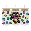 Vensterstickers UV DTF Transfer Sticker Bloemen voor de 16oz Libbey -bril Wraps Bottles Cup Can DIY Waterdichte aangepaste stickers D6247