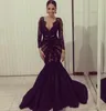 Black Lace Evening Jurken 2017 Sexy Sheer Vneck Mermaid Lange Mouw Formele Promal Prom Dressess gemonteerd voor vrouwen Pageant Party Wear CUS5946430