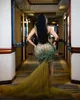 ASO EBI 2024 Illusion Green Mermaid Dress Koronki koralikowe wieczór Formalne przyjęcie Drugi przyjęcie 50. urodziny suknie zaręczynowe sukienki szata de soiree ZJ3169 ES