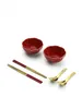 Bowls Tableware Ceramic Set Red Underglaze Irregular-Shaped Bowl Chopsticks Women's Wedding Creative 4.5-Inch 6-Piece Gift Simplicity