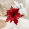 Decorative Flowers 1PC Christmas Gold Silver Imitation Flower Xmas Tree Sequins Artificial DIY Ornaments For Festival Party Year Decor