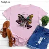Camisetas femininas camisetas de grandes dimensões para mulheres letras borboleta imprimem camiseta algodão o pescoço de manga curta 2024 camisa de menina