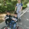 Stroller Parts Foldable Twins Tricycle With Adjustable Back Pushbar High Carbon Frame Portable 2 Kids Light Cart Of PU Wheel