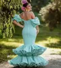 Robes de fête Vintage Flamenca Robe de bal espagnole menthe Green Sirène Cérémonie Pageant Robe de soirée Roule Ruffle Occasion spéciale coréenne