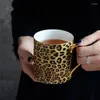 Mokken luxe keramische botluipaard Koffie beker Set Handige porseleinen melk creatieve gouden phnom penh thee met lepel geschenkbekers