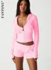 Fantaye a maglia con cappuccio a due pezzi set da donna Spaccata a maniche lunghe Mita a maniche lunghe Pannello corto Sust Track Suit Suit 240327