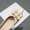 Buty swobodne duże dekoracje perłowe Flats Kobieta spitarz palec jedwabna ślub ślubna na mokasynach Kobiet elegancki rozmiar pracy 42