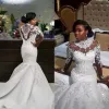 Dresses Beaded Lace Appliqued High Collar Christian Mermaid Wedding Dresses With Sleeves robes de mariee robe de mariages