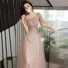 Robes de fête Fashion Sexy Sequins Applique Square Collar Bandage A-Line Night Dress Bride Wedding Tulle Prom Robes