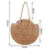 2023 Summer Round Straw Bags for Women Rattan Bag Handmade Woven Beach Crossbody Female Message Handväska 240328