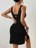 Women's Bathing Suit Cover Up Cropped Slip Shirt Dress Black Slim-fit Knitted Swimsuit One Piece Swimwear