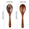 Forks Cooking Spoon And Fork Set Japanese-style Wooden Salad Pasta Log Utensils Suit